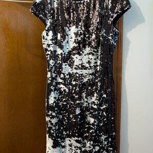 Dress the Population Black White Sequin Minidress, Large, NWT